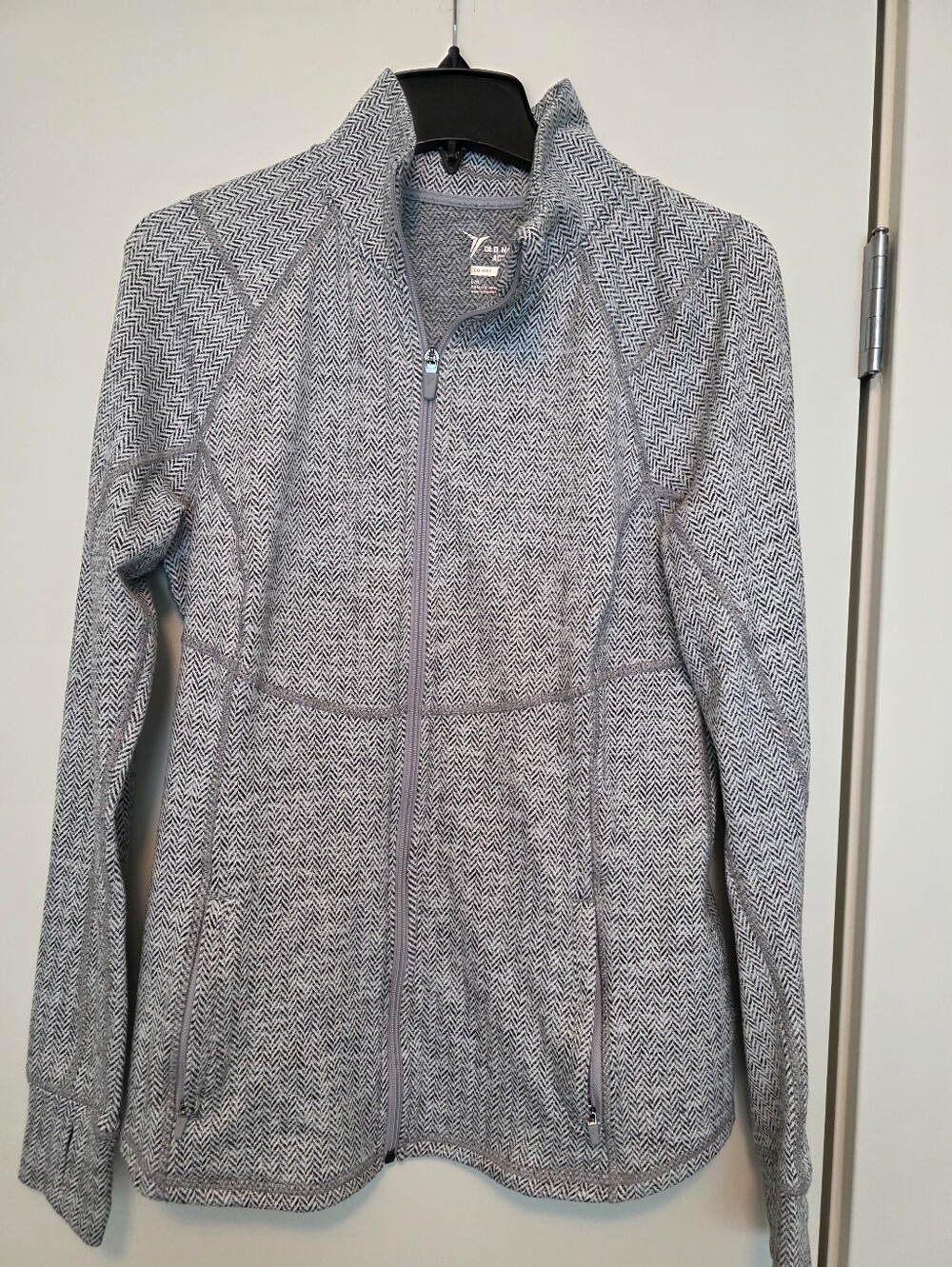 Old Navy Fitted Active Go-Dry Light Gray Herringbone Zip Jacket L